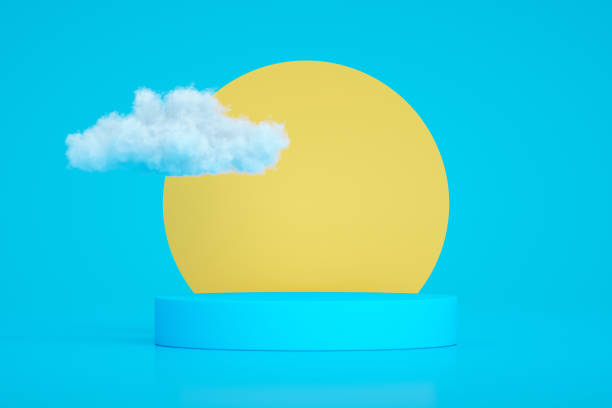 3D Empty Product Stand, Platform, Podium with Cloud and Sun