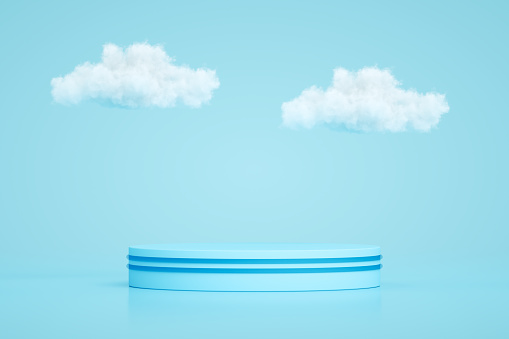 3D rendering of Empty Product Stand, Platform, Podium with Cloud for the presentations. Minimal design.