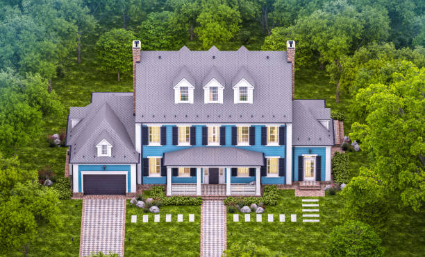 istock 3d rendering of modern classic house in colonial style in evening 1252362504