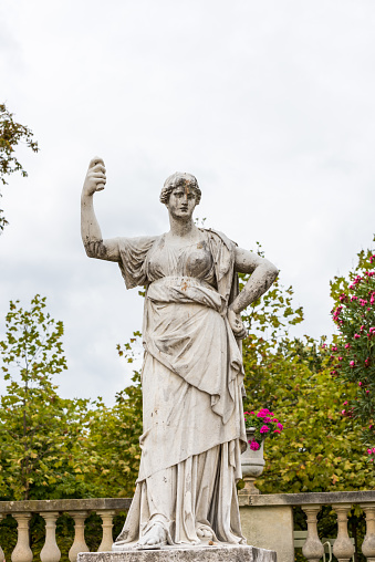 Marble statue of Junon, Reine du Ciel statue inside the Jardin du Luxembourg, Paris, France.