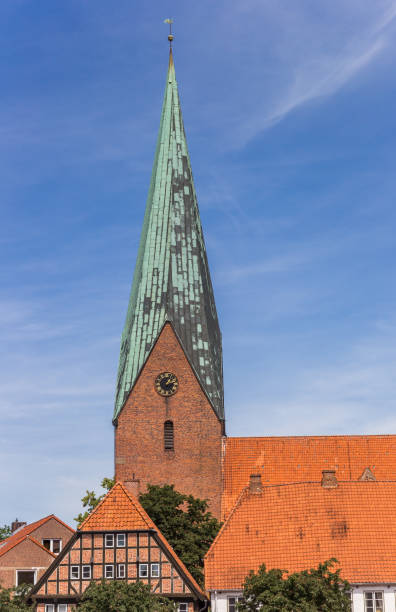 istock Church tower and half timbered house in Eutin 1252369632