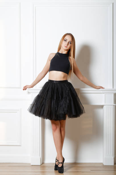 istock Young girl - ballet dancer in black tutu doing exercises in studio 1252380022