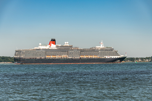 Hythe, UK. Wednesday 35 June 2020. The cruise liner MS Queen Victoria in Southampton Docks in Hampshire.