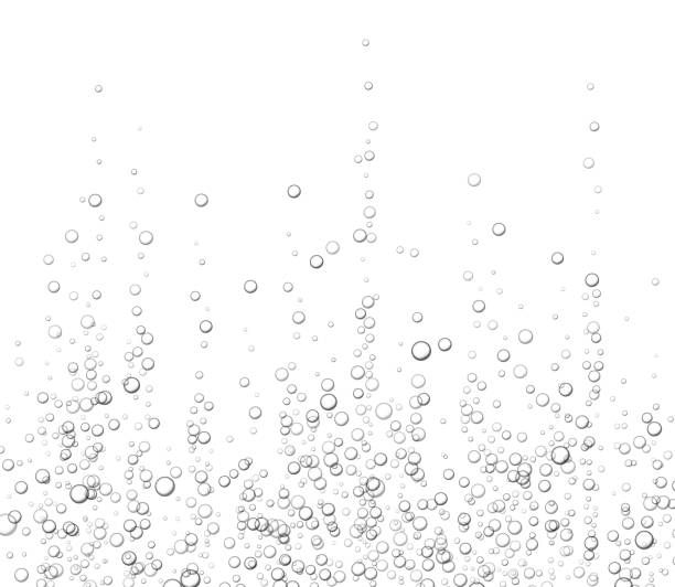 수중 탄산 거품, 소다 또는 샴페인 탄산 음료, 흰색 배경에 고립 된 탄산수. - soap sud bubble clean air stock illustrations