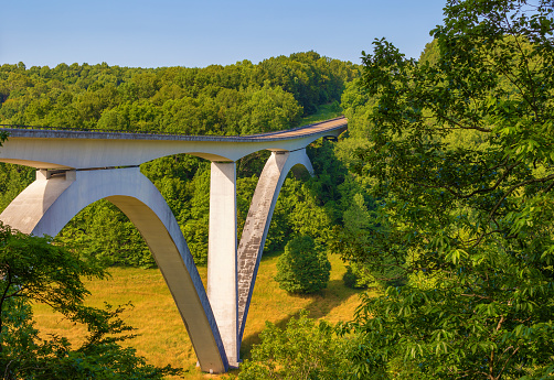 Natchez Trace Parkway Bridge is a double arch structure at the near begining of the Historical Route in Tennessee.