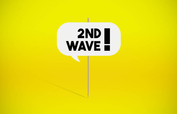 istock Coronavirus 2nd wave arrow signboard on yellow background 1252385112