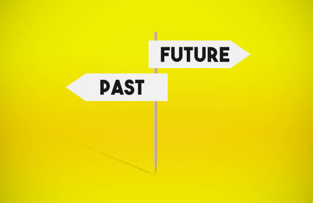 istock Past And Future arrow signboard on yellow background 1252385322