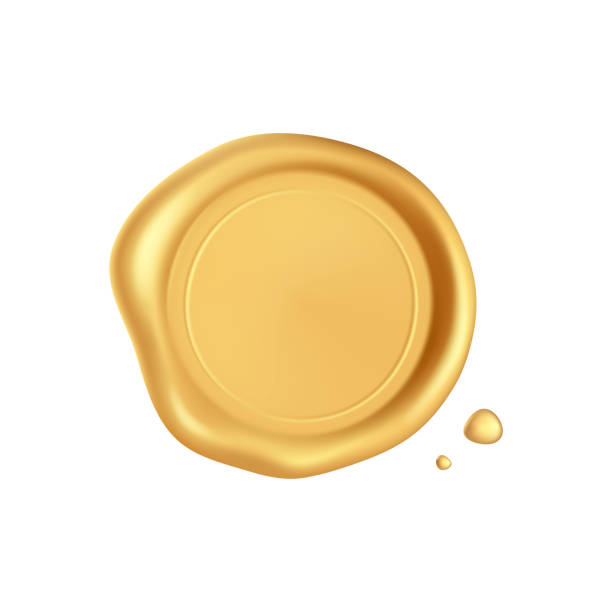 istock Wax seal. Gold stamp wax seal with drops isolated on white background. Realistic guaranteed golden stamps. Realistic 3d vector icon 1252386863