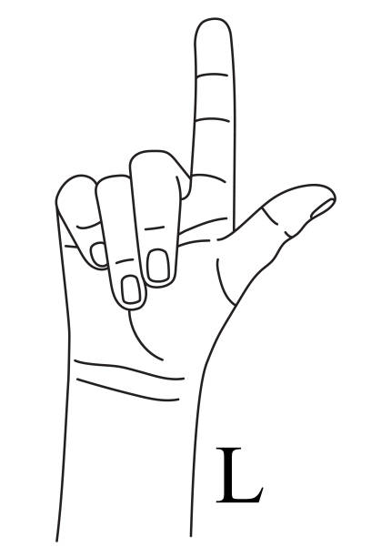 ilustrações de stock, clip art, desenhos animados e ícones de hand gesture showing letter l on american sign language. - sign language american sign language text human hand