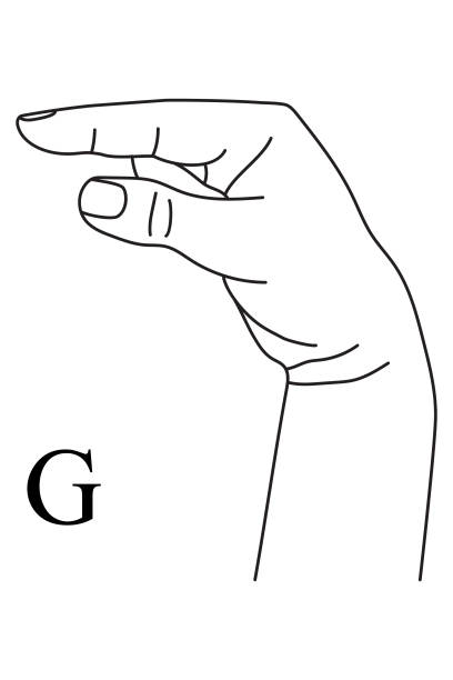 ilustrações de stock, clip art, desenhos animados e ícones de hand gesture showing letter g on american sign language. - sign language american sign language text human hand