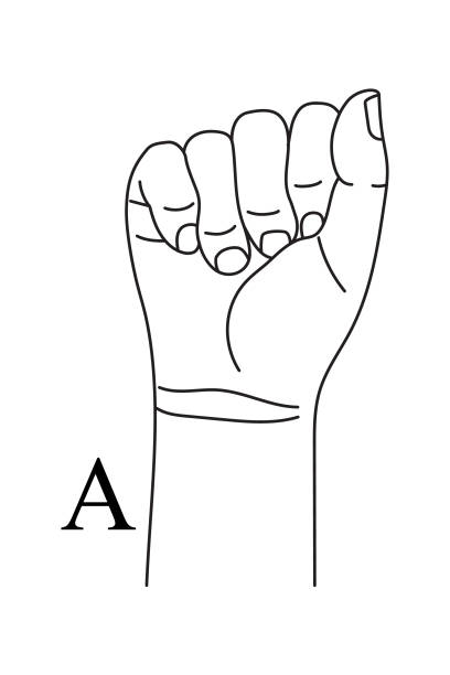 gest dłoni pokazujący literę a w amerykańskim języku migowym. - sign language american sign language human hand deaf stock illustrations