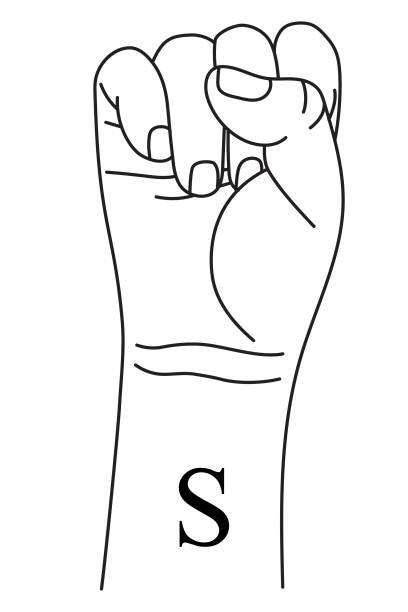 ilustrações de stock, clip art, desenhos animados e ícones de hand gesture showing letter s on american sign language. - sign language american sign language text human hand