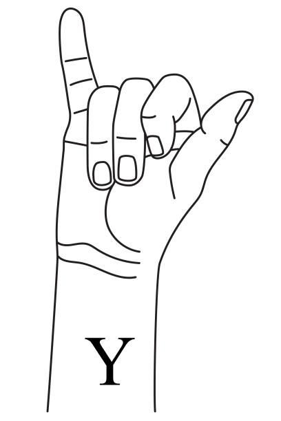 ilustrações de stock, clip art, desenhos animados e ícones de hand gesture showing letter y on american sign language. - sign language american sign language text human hand