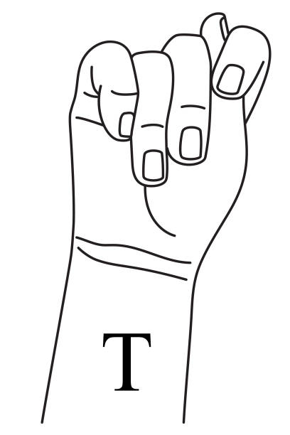 gest dłoni pokazujący literę t w amerykańskim języku migowym. - sign language american sign language human hand deaf stock illustrations