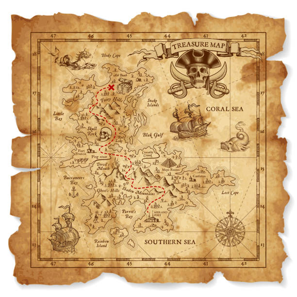 antyczna mapa skarbów wektorowych - treasure map stock illustrations