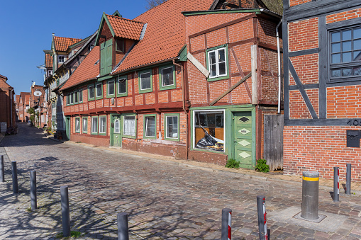 Old cobblestoned street in the historic center of Lauenburg