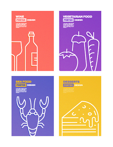 Restaurant, Food and Drink Related Modern Line Style Vector Illustration