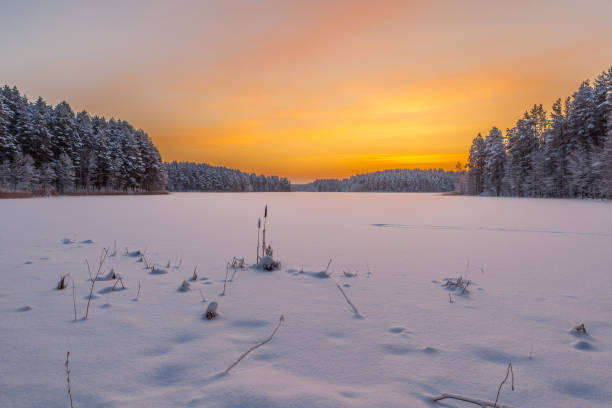 istock Sunrise on a winter, frozen lake. 1252395639