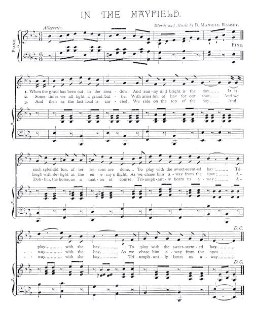 illustrazioni stock, clip art, cartoni animati e icone di tendenza di canzone: nel hayfield - spartito