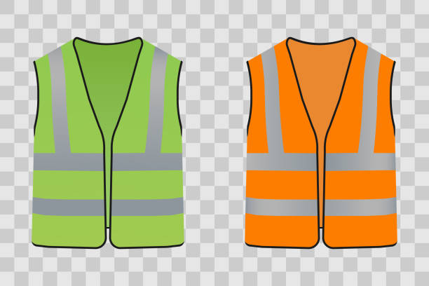 Safety Vest For People Orange Or Green Construction Jacket Clothing Form Or Safety Cloth Fluorescent Wear For Worker Warning Equipment For Road Stock Illustration - Download Image Now - iStock