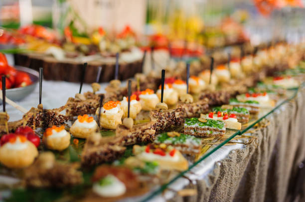 istock Delicacies and snacks on a buffet or banquet. Catering. 1252408619