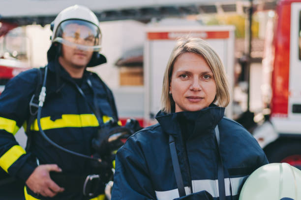 istock Woman firefighter's portrait 1252410113