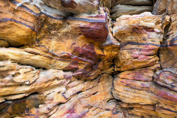 Close-Up of Stones in Kamenny Gorod in Perm Krai, The Urals, Russia. stock photo