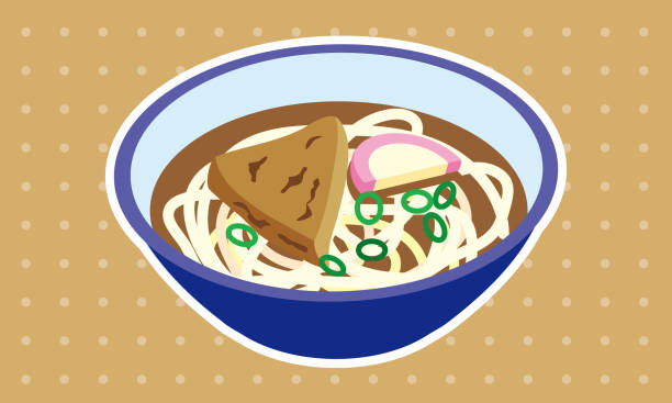 illustrations, cliparts, dessins animés et icônes de nouilles japonaises de tyle chaudes d’udon de kitsune - tyle