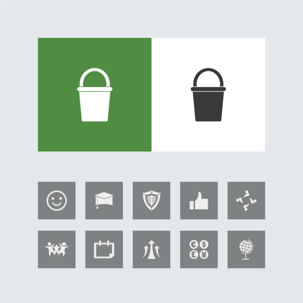 ilustraciones, imágenes clip art, dibujos animados e iconos de stock de icono de cubo creativo con iconos de bonificación. - clean e mail cleaning clipping path