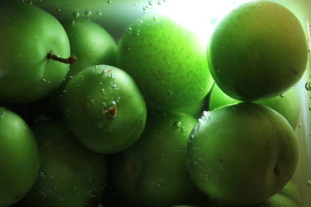 istock Green plums in the water 1252423334