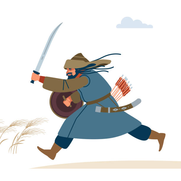 istock Central Asian Warrior. Medieval battle illustration. Historical illustration. Isolated vector flat illustration. 1252428067