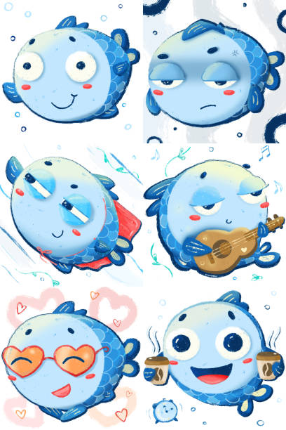 cute little fishie sticker pack. Doodle style clipart collection. illustration cute little fishie sticker pack. Doodle style clipart collection. digital children illustration nursery rhyme clip art stock illustrations