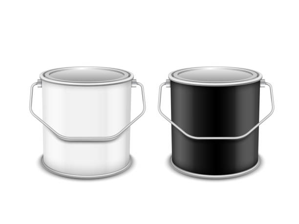 istock Equipment for painting. Black and white  tin bucket Isolated on white background. 1252439262