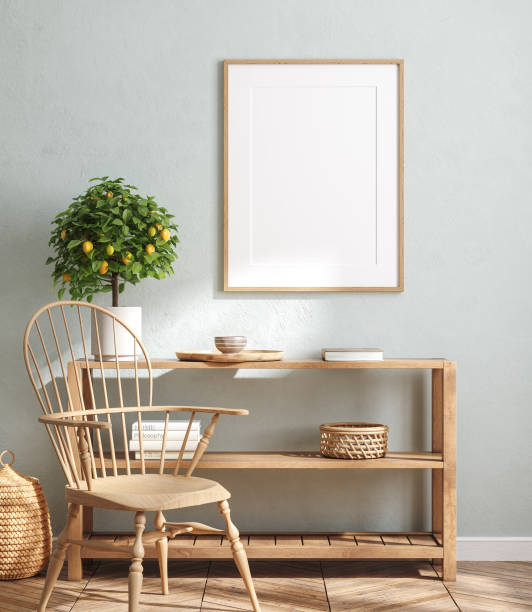 istock Mockup frame in farmhouse living room interior 1252442632