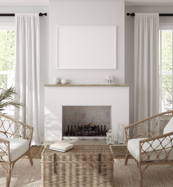 istock Mockup frame in farmhouse living room interior 1252442633