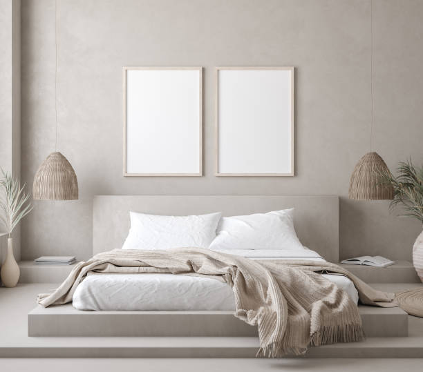 istock Mock up frame in bedroom interior background 1252442637