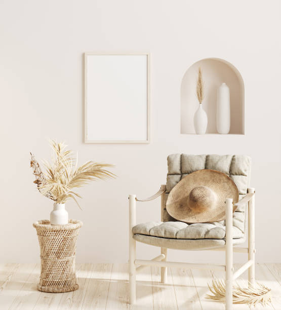 istock Mock up frame in home interior background with minimal decor 1252442639