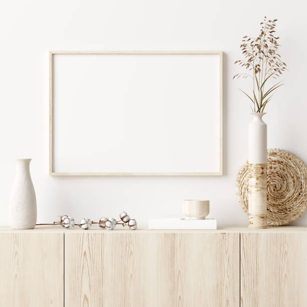 istock Mock up frame in home interior background with minimal decor 1252442641
