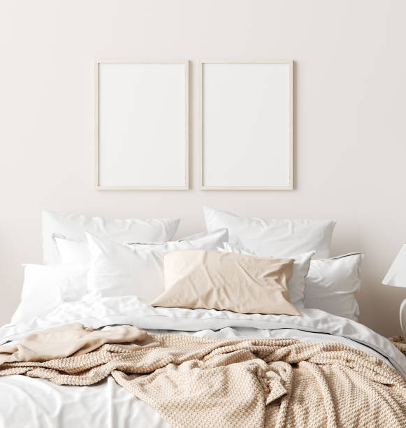 istock Mock up frame in bedroom interior background 1252442647