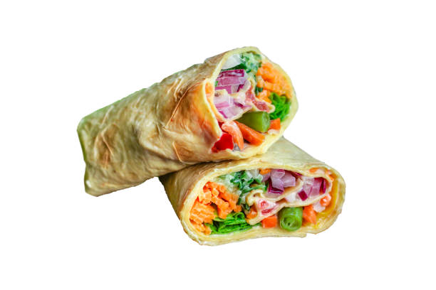 istock tortilla or burrito wrap stuffing vegetables vegetarian pita bread Menu concept serving size. food background top view copy space organic healthy eating 1252442651