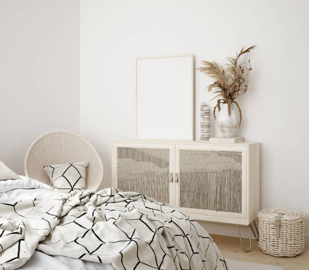 istock Mock up frame in bedroom interior background 1252442661