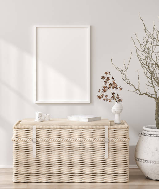 istock Mockup frame in farmhouse living room interior 1252442695