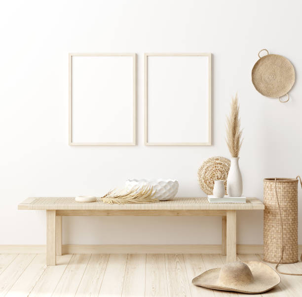 istock Mock up frame in home interior background with minimal decor 1252442726