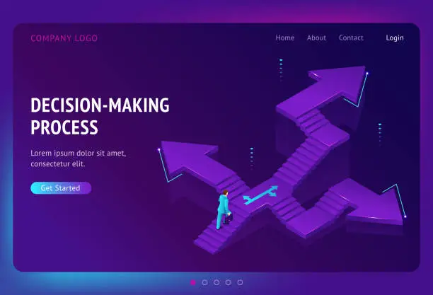 Vector illustration of Vector landing page of decision making process