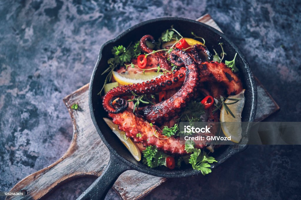 Octopus Ceviche with Fish, Onion, Chili Pepper and Lemon Octopus Stock Photo