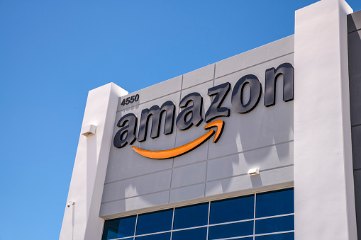 Las Vegas,Nevada, United States - June 18, 2020: Amazon fulfillment center exterior shot in North Las Vegas Nevada USA . Amazon is the most famous on-line shopping company in the world.