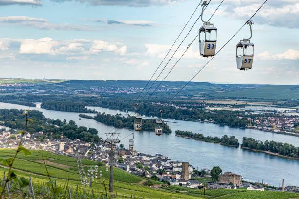 malownicza kolejka linowa nad winnicami ruedesheim - 3690 zdjęcia i obrazy z banku zdjęć