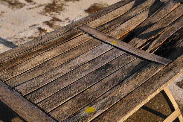Crushed, church, broken wood table detail closeup