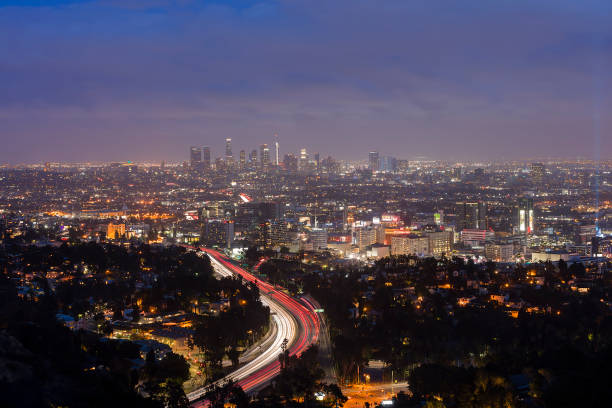 istock Los Angeles Skyline Illuminated at Night, Aerial View 1252475029