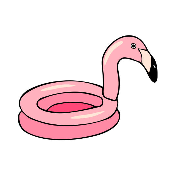 Hand drawn doodle sketch vector floating flamingo float ring isolated on white background. Design for card, banner, logo, print Hand drawn doodle sketch vector floating flamingo float ring isolated on white background. Design for card, banner, logo, print. swimming drawings stock illustrations